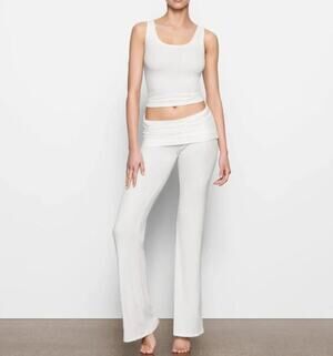 Skims Soft Lounge Foldover Wide Leg Pants Cream Size Medium